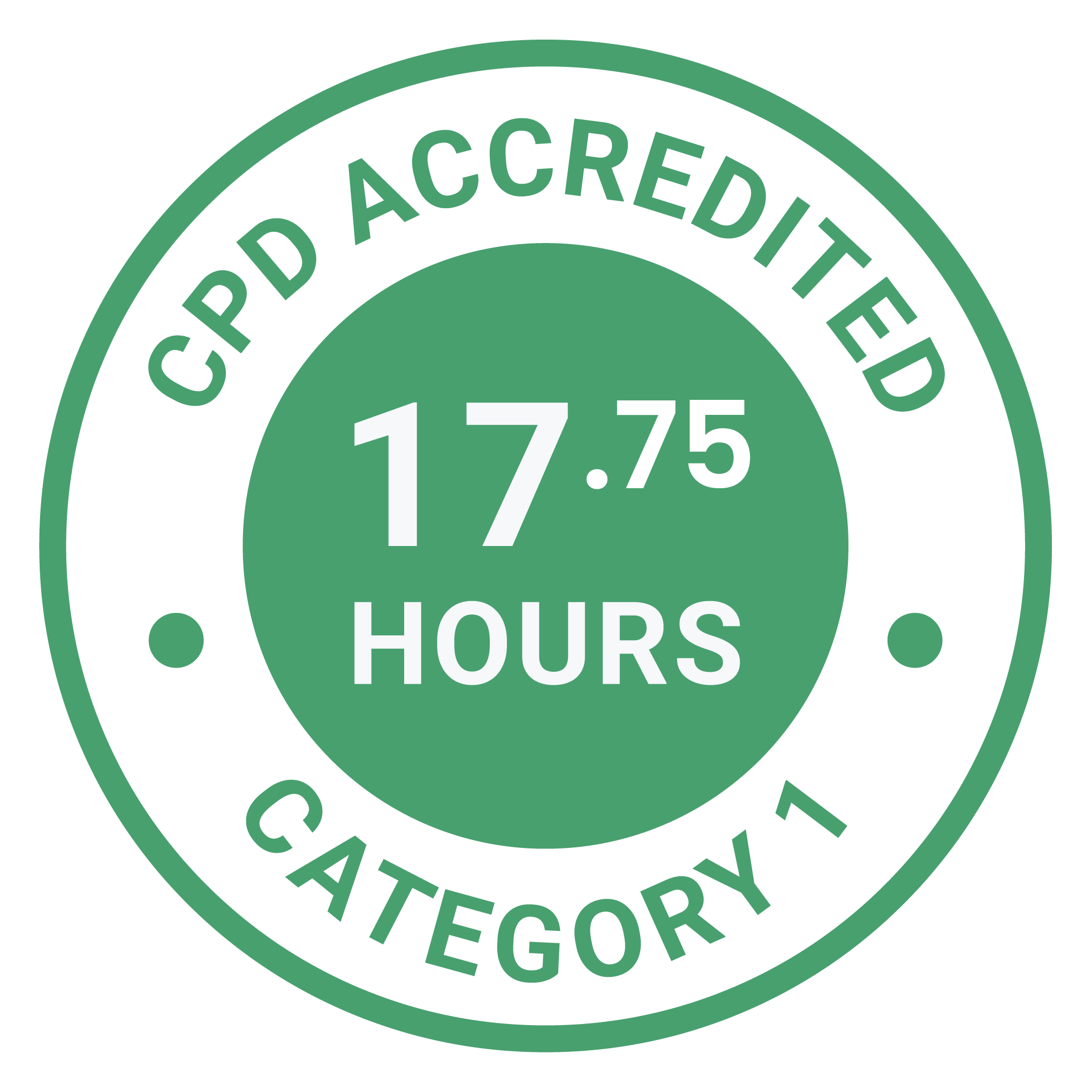17.75 CPD Accredited Hours, Category 1 CPD Accreditation